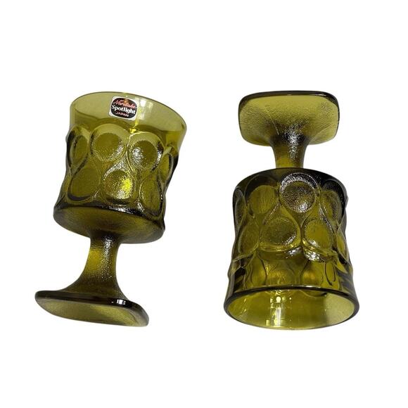 2pc Vintage Noritake Spotlight Japan Olive Green Wine Glass Goblets MCM, 4.5 in - Picture 3 of 7
